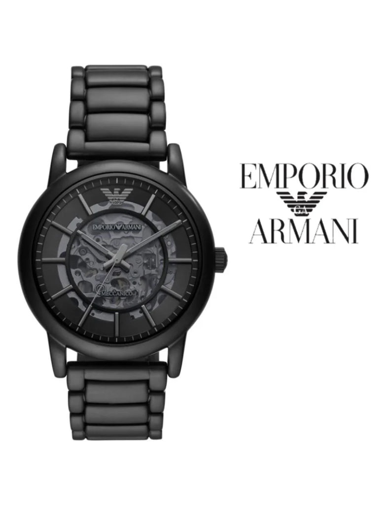 Emporio Armani Meccanico Skeleton Black Dial Black Steel Strap Watch For Men - AR60045 Buy Now By Emporio Armani