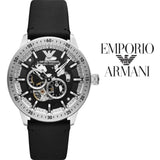 Emporio Armani Renato Chronograph Automatic Black Dial Black Leather Strap Watch For Men - AR60051 Buy Now By Emporio Armani