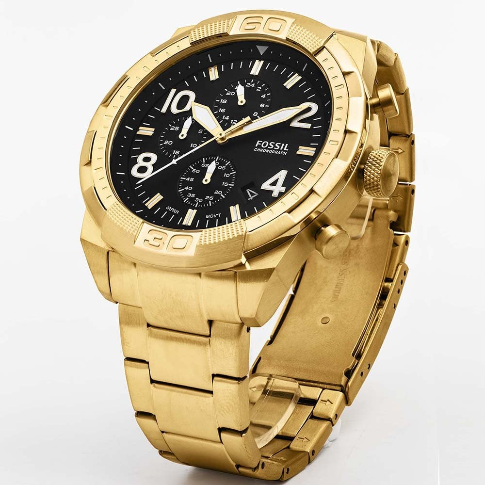 Fossil Bronson Chronograph Black Dial Gold Steel Strap Watch for Men - FS5877 Buy Now By Fossil