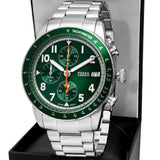 Fossil Sport Tourer Chronograph Green Dial Silver Steel Strap Watch for Men - FS6048 Buy Now By Fossil