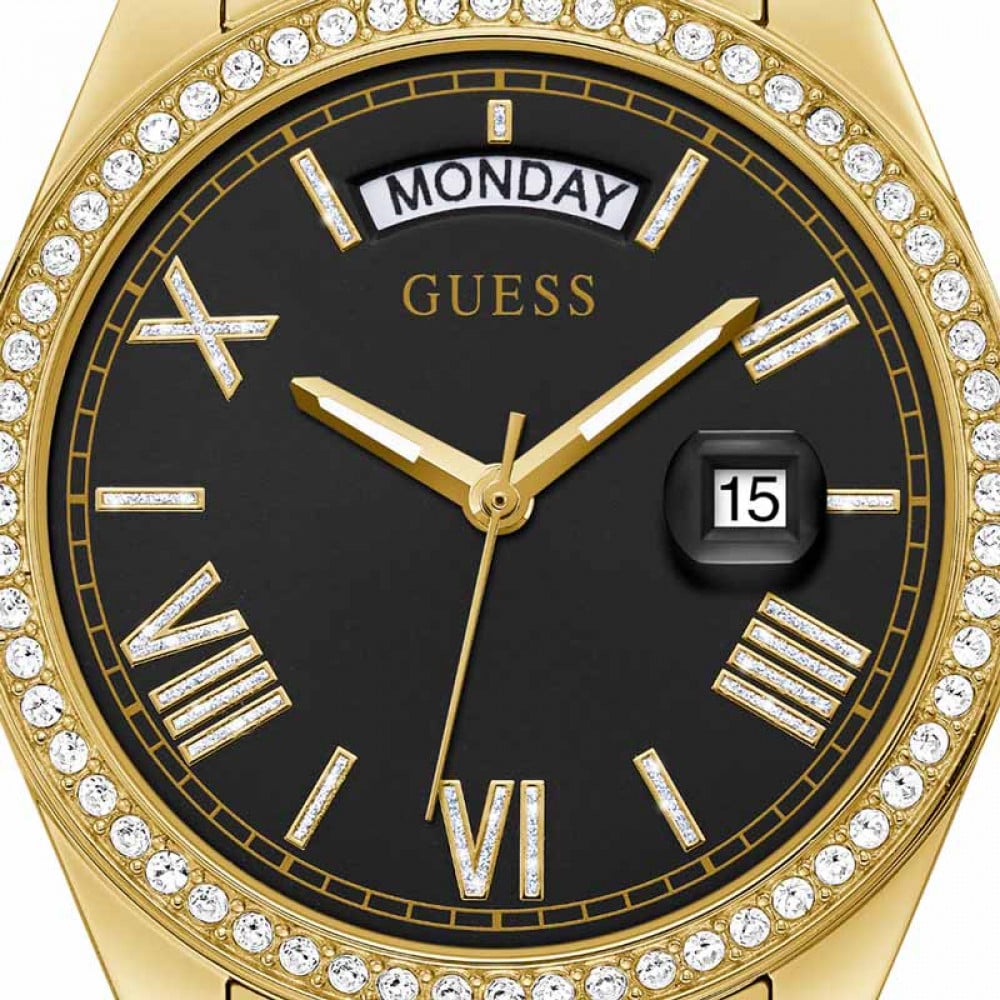 Guess Luna Diamonds Black Dial Gold Steel Strap Watch for Women - GW0307L2 Buy Now By Guess