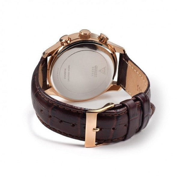 Guess Analog Chronograph Brown Dial Brown Leather Strap Watch For Men - W14052G2 Buy Now By Guess