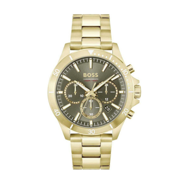 Hugo Boss Troper Chronograph Green Dial Gold Steel Strap Watch For Men - 1514059 Buy Now By Hugo Boss