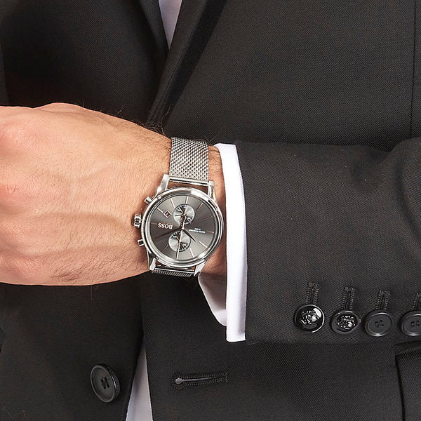 Hugo Boss Jet Chronograph Grey Dial Silver Mesh Bracelet Watch for Men - 1513440 Buy Now By Hugo Boss