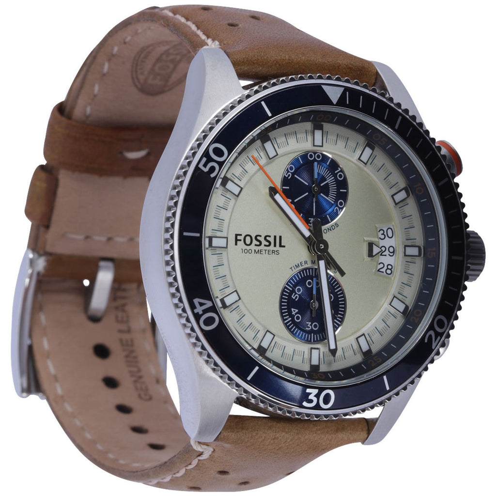 Fossil Wakefield Chronograph Cream Dial Brown Leather Strap Watch for Men - CH2951 Buy Now By Fossil