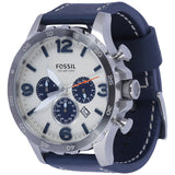 Fossil Nate Chronograph White Dial Blue Leather Strap Watch for Men - JR1480 Buy Now By Fossil