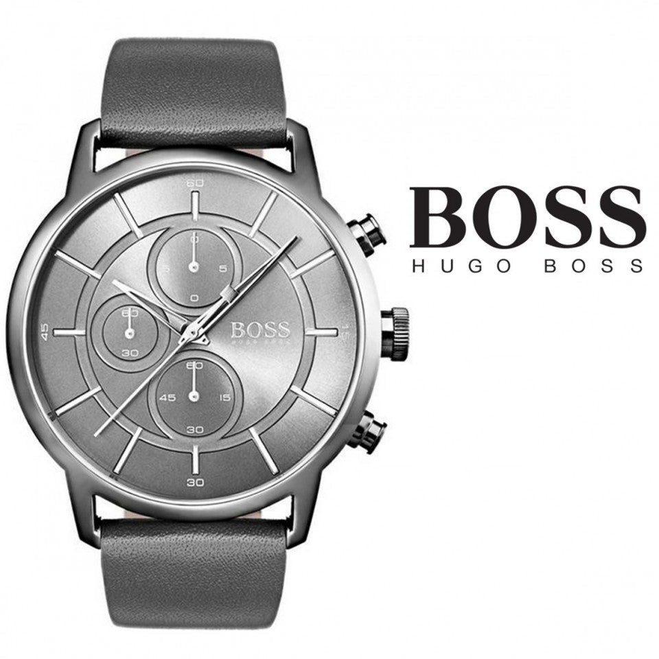 Hugo Boss Architectural Grey Dial Grey Leather Strap Watch for Men - 1513570 Buy Now By Hugo Boss