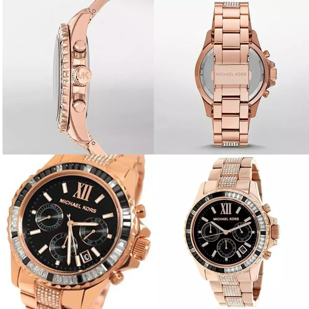 Michael Kors Everest Chronograph Black Dial Rose Gold Steel Strap Watch For Women - MK5875 Buy Now By Michael Kors