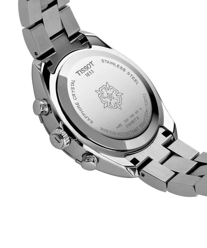 Tissot PR 100 Sport Chic Chronograph Diamonds Mother of Pearl Dial Silver Steel Strap Watch for Women - T101.917.11.116.00 Buy Now By Tissot