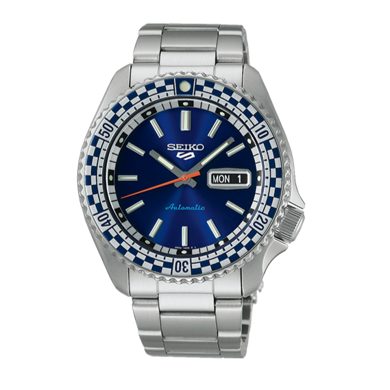 Seiko 5 Sports Petrol Blue Checker Flag Special Edition Blue Dial Silver Steel Strap Watch For Men - SRPK65K1 Buy Now By Seiko