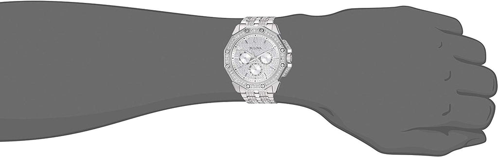 Bulova Crystal Collection Pave Silver Dial with Crystals Silver Steel Strap Watch for Men - 96C134