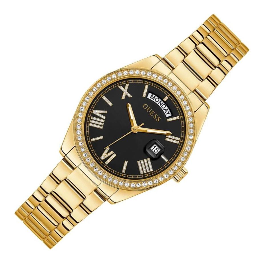 Guess Luna Diamonds Black Dial Gold Steel Strap Watch for Women - GW0307L2 Buy Now By Guess