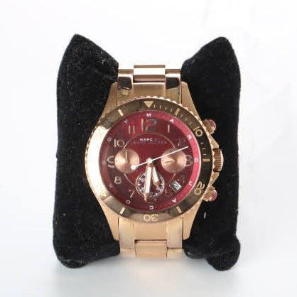 Marc Jacobs Rock Chronograph Mother of Pearl Red Dial Rose Gold Steel Strap Unisex Watch - MBM3251 Buy Now By Marc Jacobs