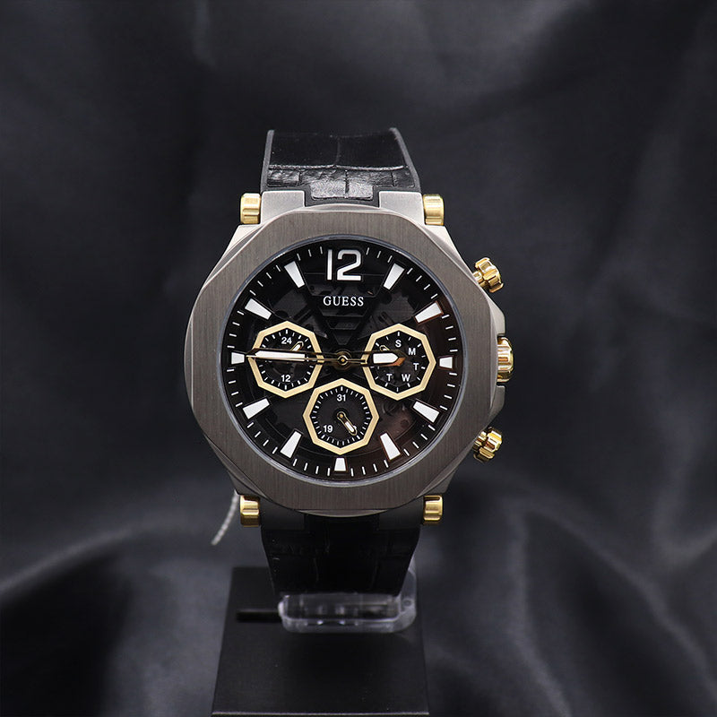 Guess Edge Chronograph Black Dial Black Leather Strap Watch For Men - GW0492G1 Buy Now By Guess