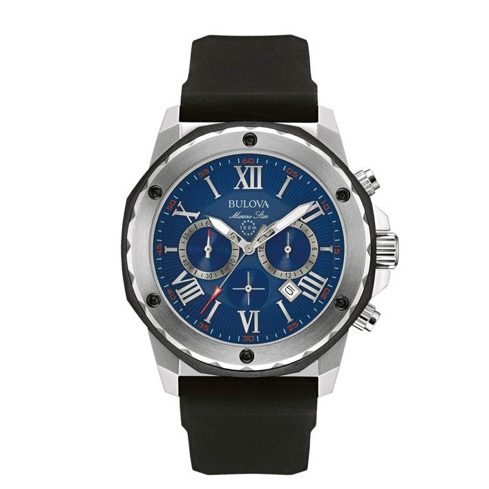 Bulova Marine Star Blue Dial Black Silicone Strap Watch for Men - 98B258 Buy Now By Bulova