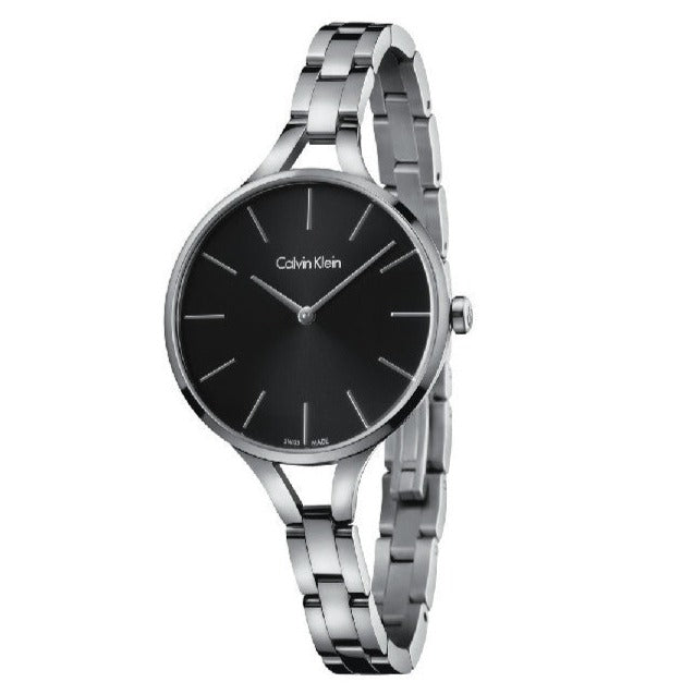 Calvin Klein Graphic Black Dial Silver Steel Strap Watch for Women - K7E23141 Buy Now By Calvin Klein