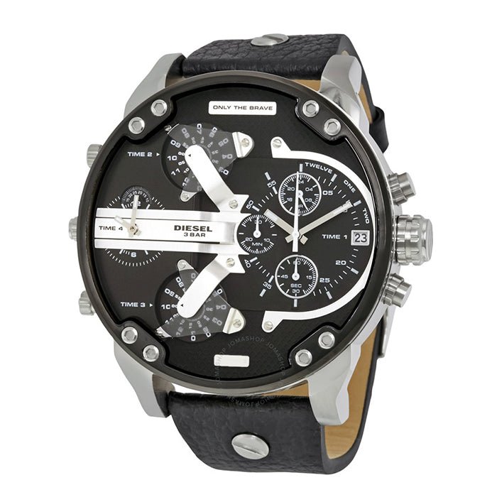 Diesel Mr Daddy Chronograph Black Dial Black Leather Strap Watch For Men - DZ7313 Buy Now By Diesel