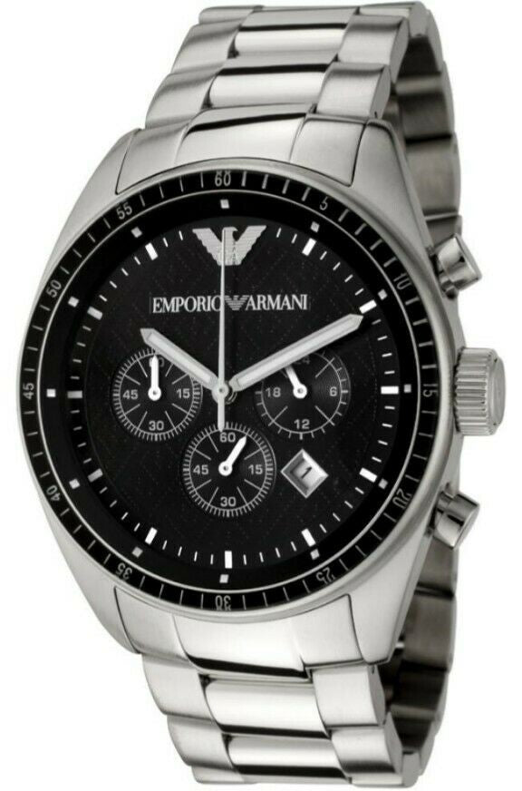 Emporio Armani Sportivo Chronograph Black Dial Silver Stainless Steel Watch For Men - AR0585 Buy Now By Emporio Armani