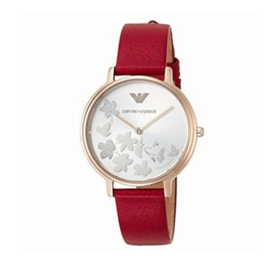 Emporio Armani Kappa Classic Quartz Silver Dial Red Leather Strap Watch For Women - AR11114 Buy Now By Emporio Armani