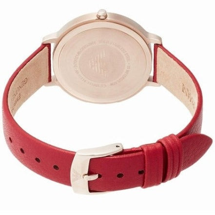 Emporio Armani Kappa Classic Quartz Silver Dial Red Leather Strap Watch For Women - AR11114 Buy Now By Emporio Armani