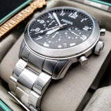 Fossil Pilot Chronograph Black Dial Silver Steel Strap Watch for Men - FS5141 Buy Now By Fossil