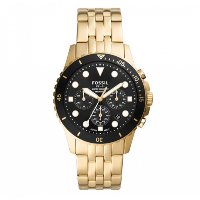 Fossil FB-01 Chronograph Black Dial Gold Steel Strap Watch for Men - FS5836 Buy Now By Fossil