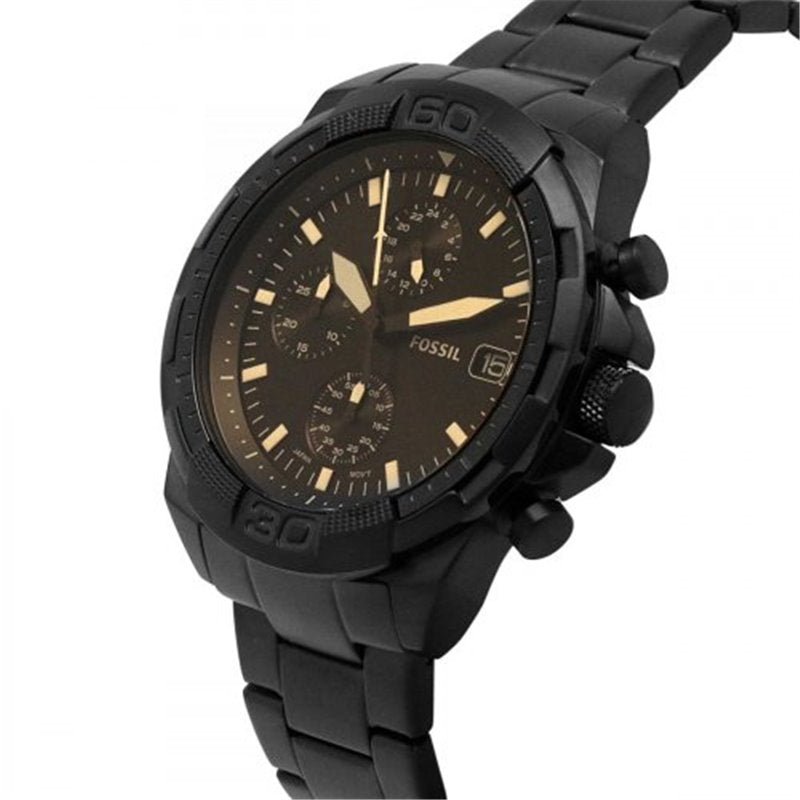 Fossil Bronson Chronograph Black Dial Black Steel Strap Watch for Men - FS5851 Buy Now By Fossil