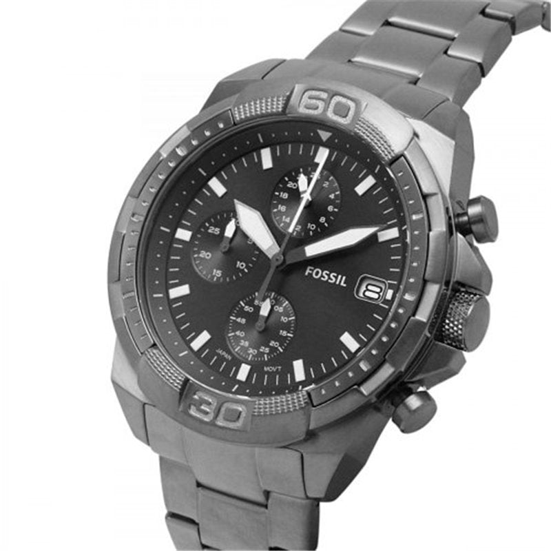 Fossil Bronson Chronograph Black Dial Grey Steel Strap Watch for Men - FS5852 Buy Now By Fossil
