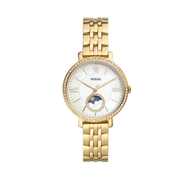 Fossil Jacqueline Moonphase Mother of Pearl Dial Gold Steel Strap Watch for Women - ES5167 Buy Now By Fossil