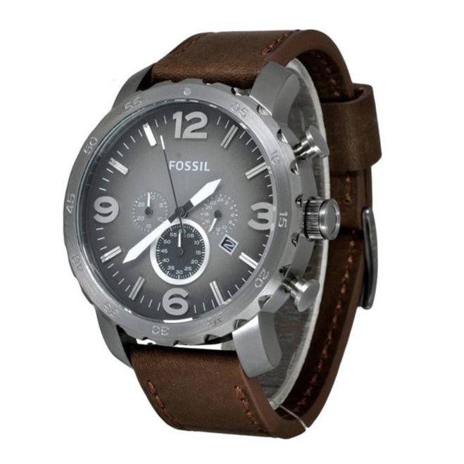 Fossil Nate Chronograph Grey Dial Brown Leather Strap Watch for Men - JR1424 Buy Now By Fossil