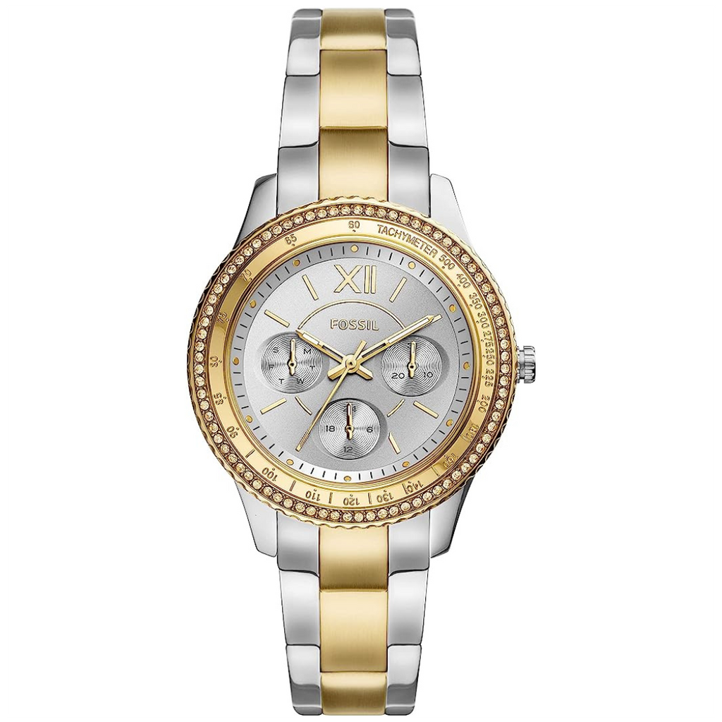 Fossil Stella Sport Multifunction Silver Dial Two Tone Steel Strap Watch for Women - ES5107 Buy Now By Fossil