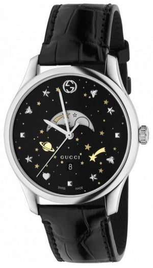 Gucci G-Timeless Moonphase Black Dial Black Leather Strap Watch For Men - YA126327 Buy Now By Gucci
