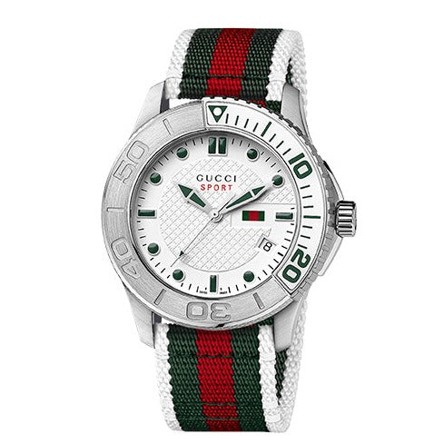Gucci G Timeless White Dial Two Tone Nylon Strap Watch For Men - YA126231 Buy Now By Gucci