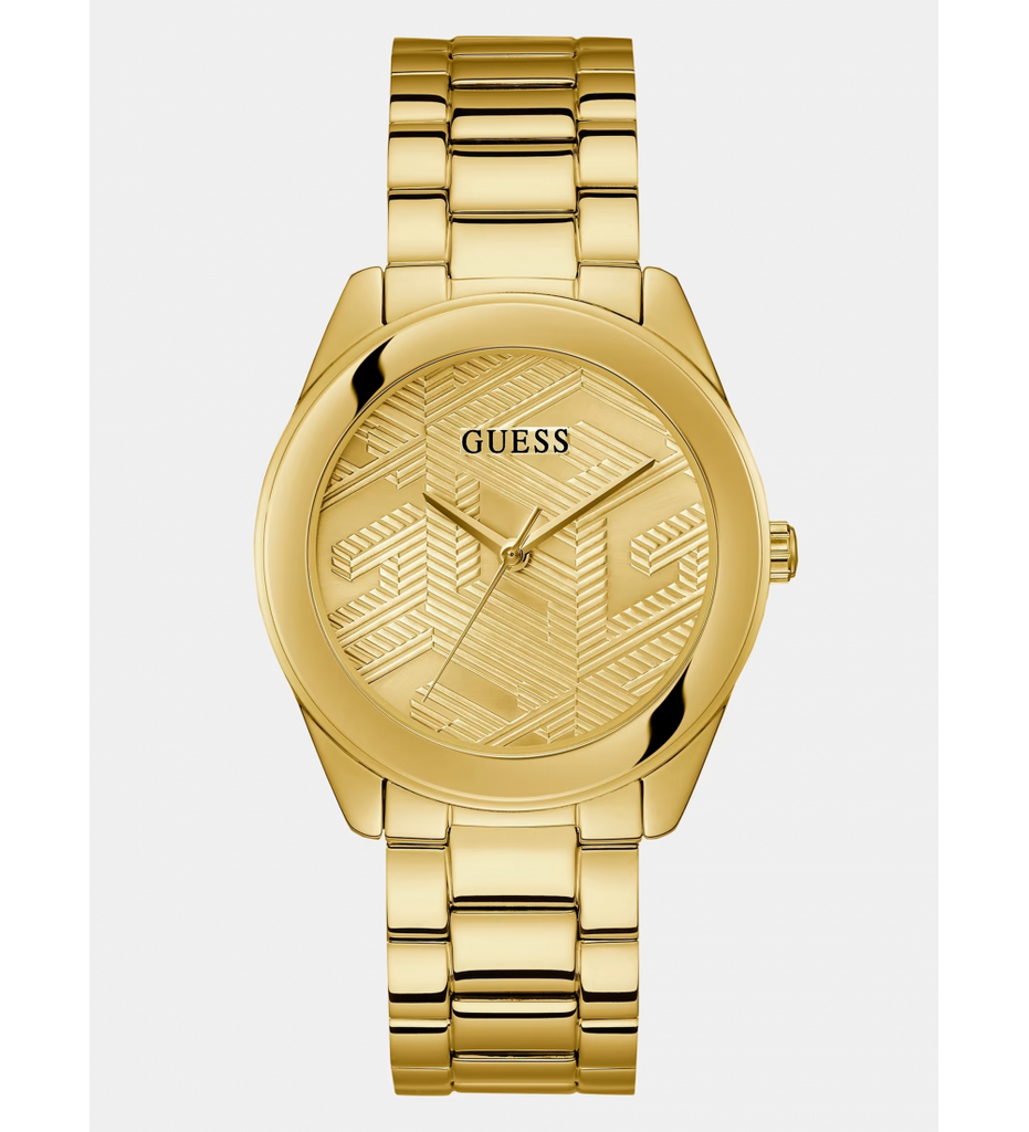 Guess Cubed Analog Gold Dial Gold Steel Strap Watch For Women - GW0606L2 Buy Now By Guess
