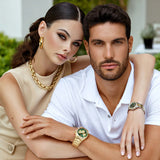 Guess Equity Analog Green Dial Gold Steel Strap Watch For Men - GW0703G2 Buy Now By Guess