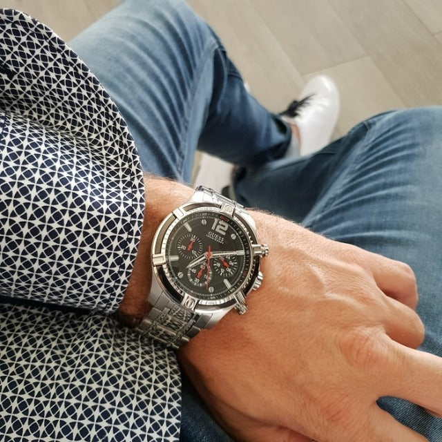 Guess Circuit Chronograph Black Dial Silver Steel Strap Watch For Men - W0968G1 Buy Now By Guess