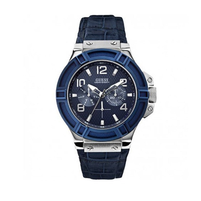 Guess Rigor Multifunction Chronograph Blue Dial Blue Leather Strap Watch For Men - W0040G7 Buy Now By Guess