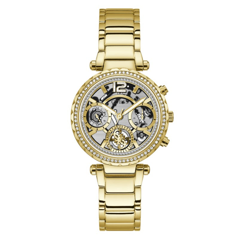 Guess Solstice Diamonds Gold Dial Gold Steel Strap Watch for Women - GW0403L2 Buy Now By Guess