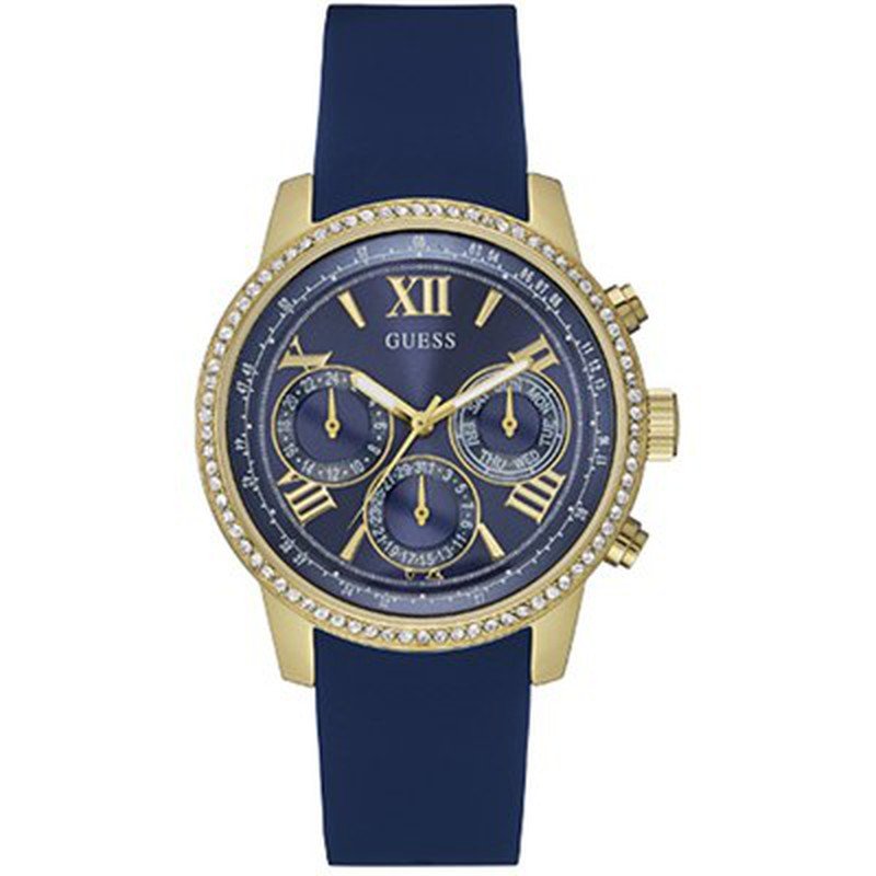 Guess Sunrise Blue Dial with Diamonds Blue Rubber Strap Watch For Women - W0616L2 Buy Now By Guess