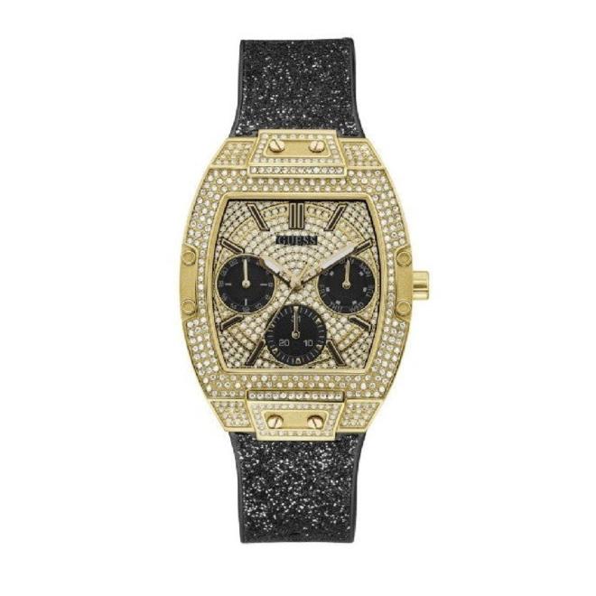 Guess Raven Diamonds Champagne Dial Black Rubber Strap Watch For Women - GW0105L2 Buy Now By Guess