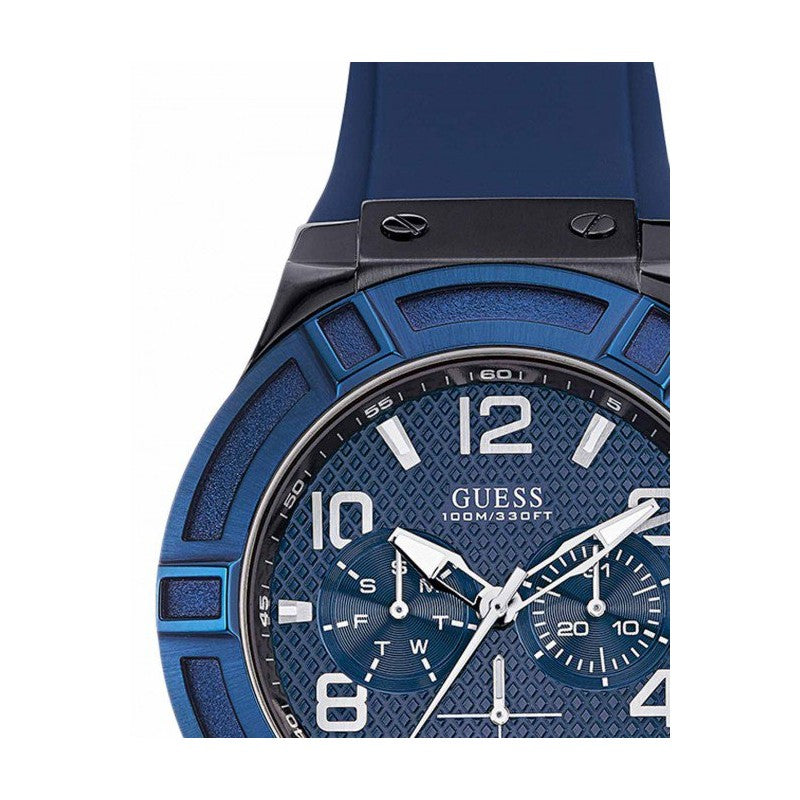 Guess Rigor Analog Blue Dial Blue Rubber Strap Watch For Men - W0248G5 Buy Now By Guess