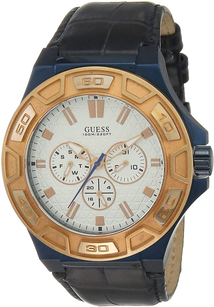 Guess Force Multi Function White Dial Blue Leather Strap Watch For Men - W0674G7 Buy Now By Guess