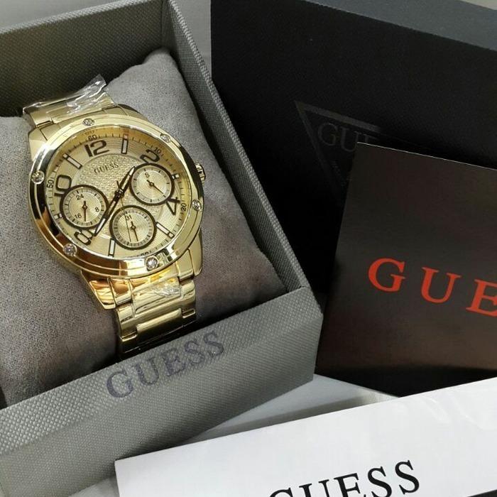 Guess Sunrise Chronograph Gold Dial Gold Steel Strap Watch For Women - W0330L1 Buy Now By Guess
