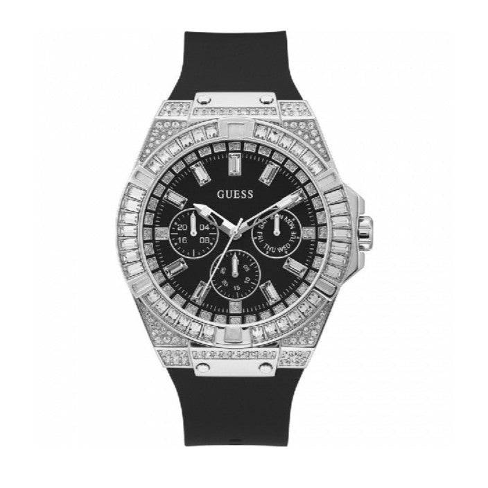 Guess Baguette Crystals Black Dial Black Silicone Strap Watch For Men - GW0208G1 Buy Now By Guess