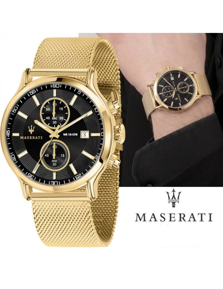 Maserati Epoca 42mm Black Dial Gold Mesh Bracelet Watch For Men - R8873618007 Buy Now By Maserati
