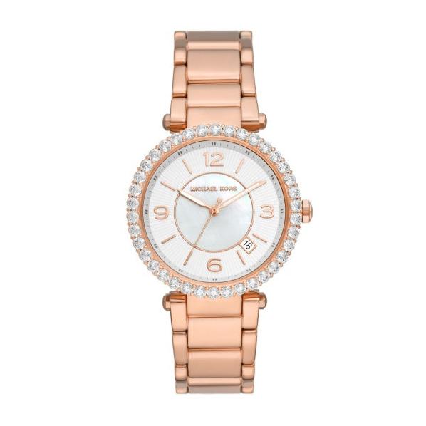 Michael Kors Parker Three-Hand Mother of Pearl White Dial Rose Gold Steel Strap Watch For Women - MK4695 Buy Now By Michael Kors