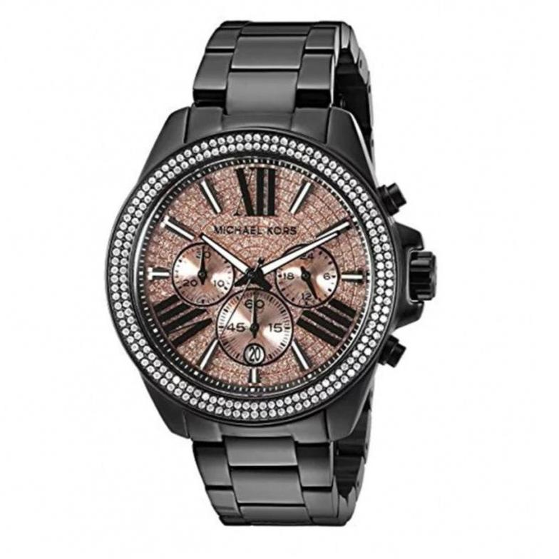 Michael Kors Wren Chronograph Gold Diamonds Dial Black Steel Strap Watch for Women - MK5879 Buy Now By Michael Kors