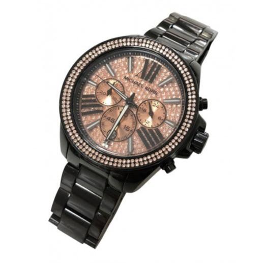 Michael Kors Wren Chronograph Gold Diamonds Dial Black Steel Strap Watch for Women - MK5879 Buy Now By Michael Kors