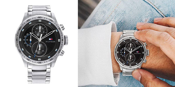 Tommy Hilfiger Trent Quartz Black Dial Silver Steel Strap Watch For Men - 1791805 Buy Now By Tommy Hilfiger