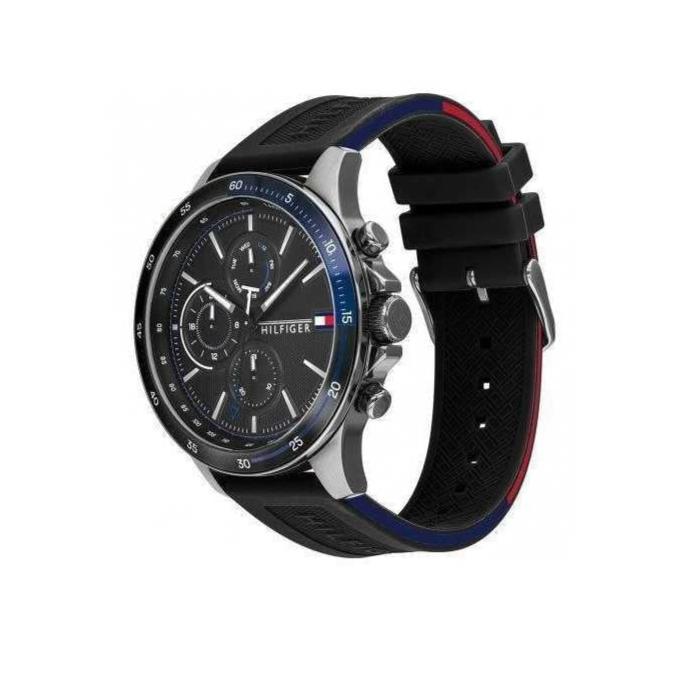 Tommy Hilfiger Bank Quartz Black Dial Black Rubber Strap Watch for Men - 1791724 Buy Now By Tommy Hilfiger